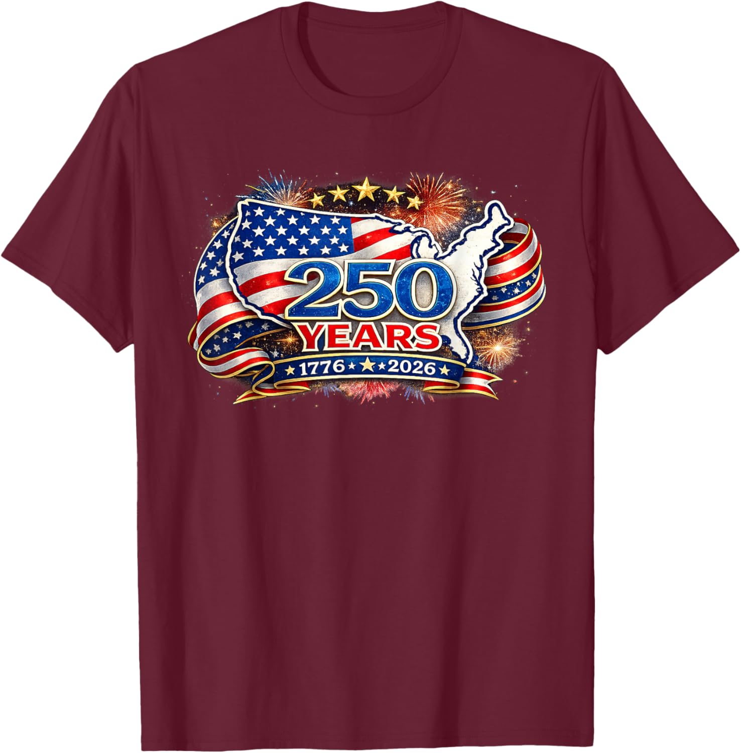 250 Years USA Patriotic 4th of July American Flag T-Shirt - T-Shirt | Maroon