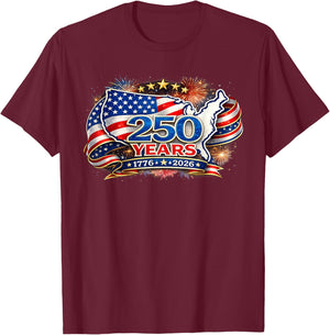 250 Years USA Patriotic 4th of July American Flag T-Shirt - T-Shirt | Maroon