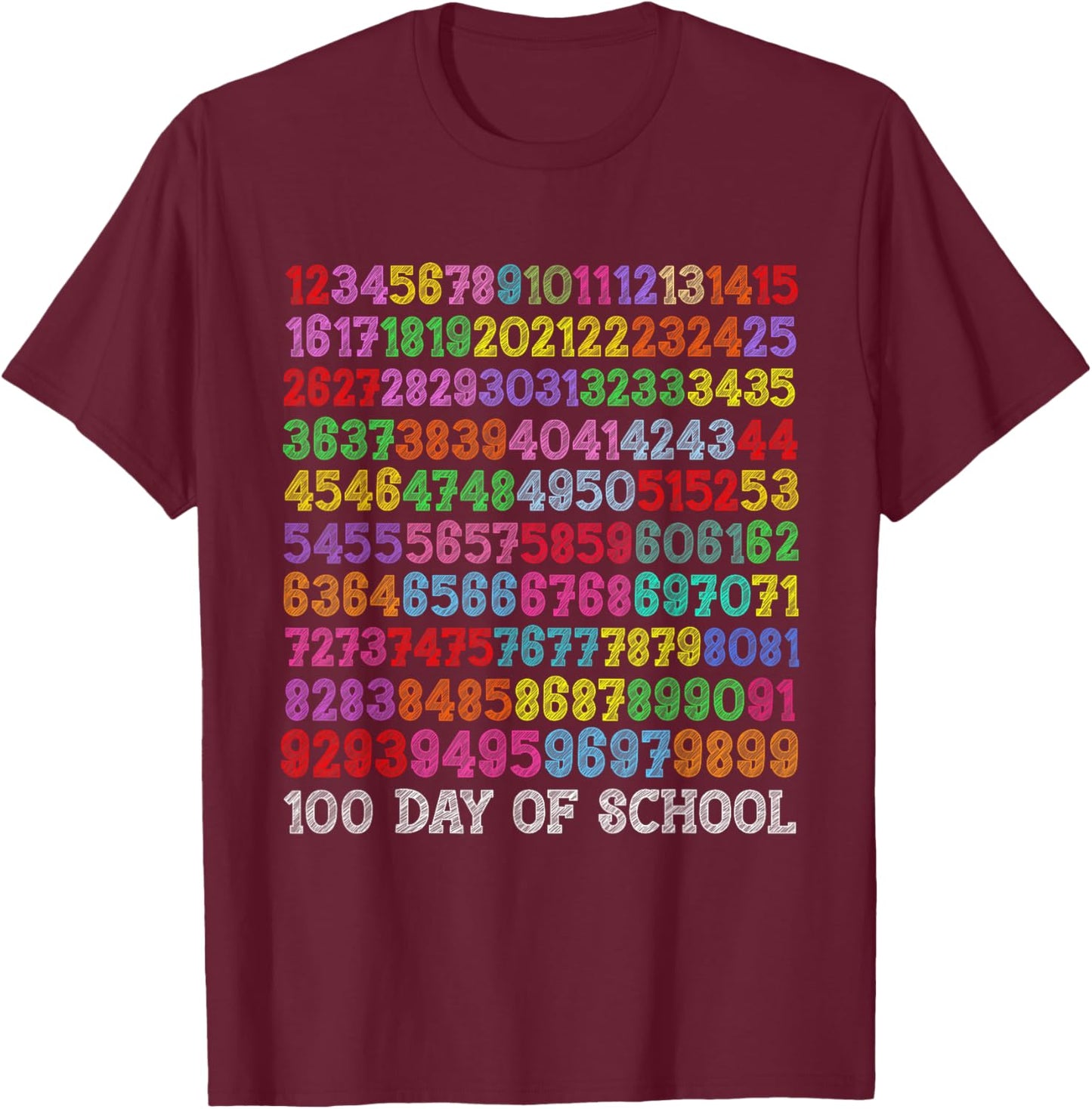 100th Day of School Teacher Kids 100 Days Math Numbers T-Shirt - T-Shirt | Maroon