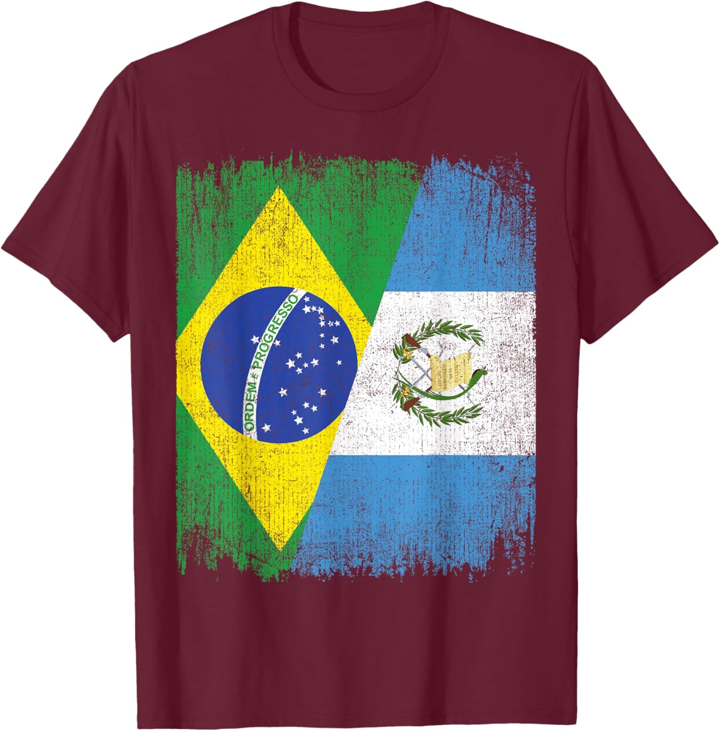 Half Brazil Guatemala Split Flag Brazilian Guatemalan Roots T-Shirt - T-Shirt | Maroon