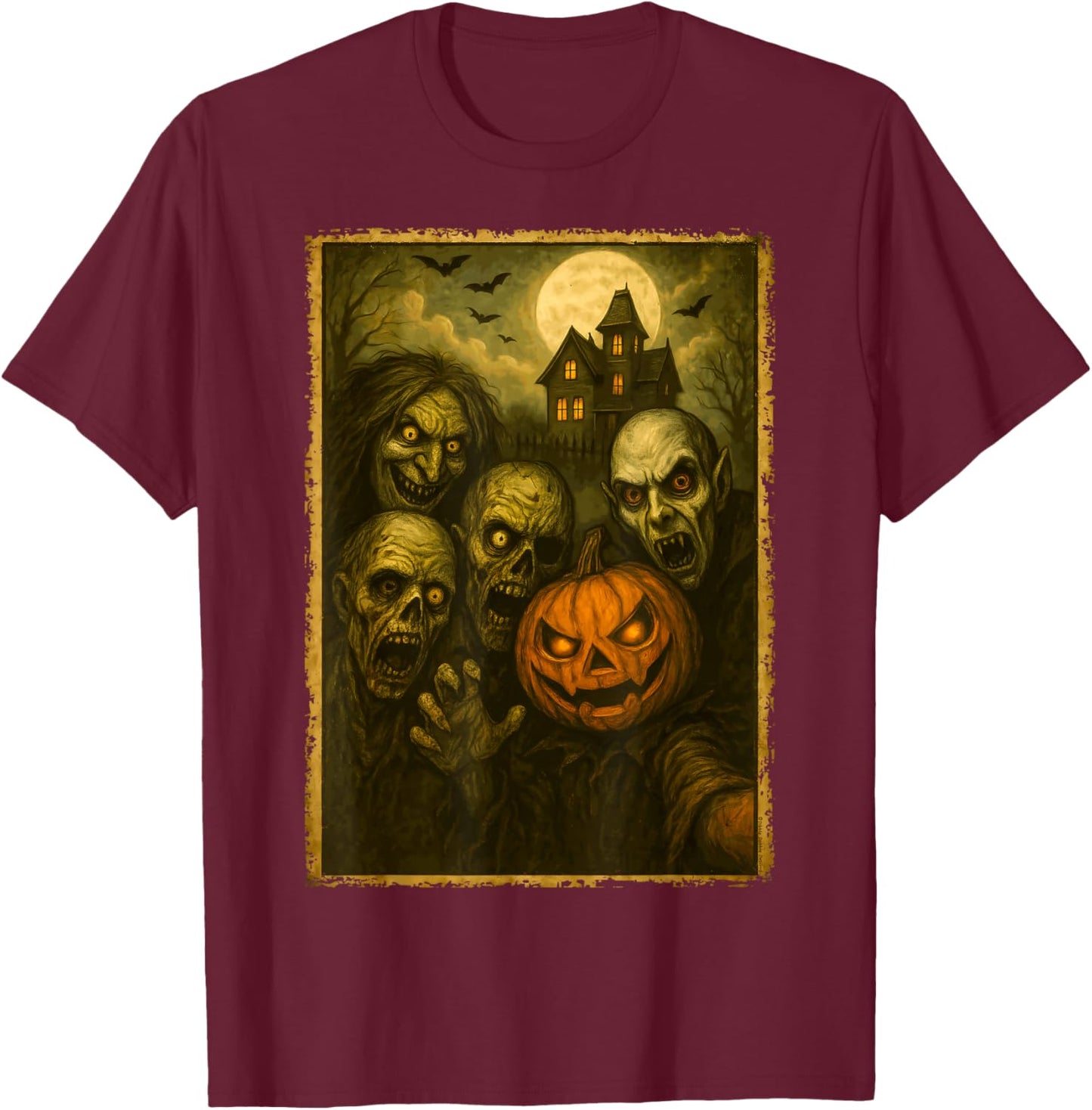 Monsters Group Selfie Meme Funny Halloween T-Shirt - T-Shirt | Maroon