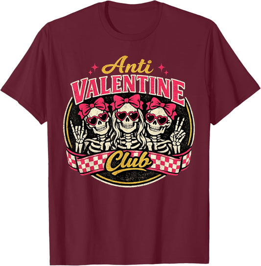 Funny Valentine's Day Friends Group Anti Valentine Club T-Shirt - T-Shirt | Maroon