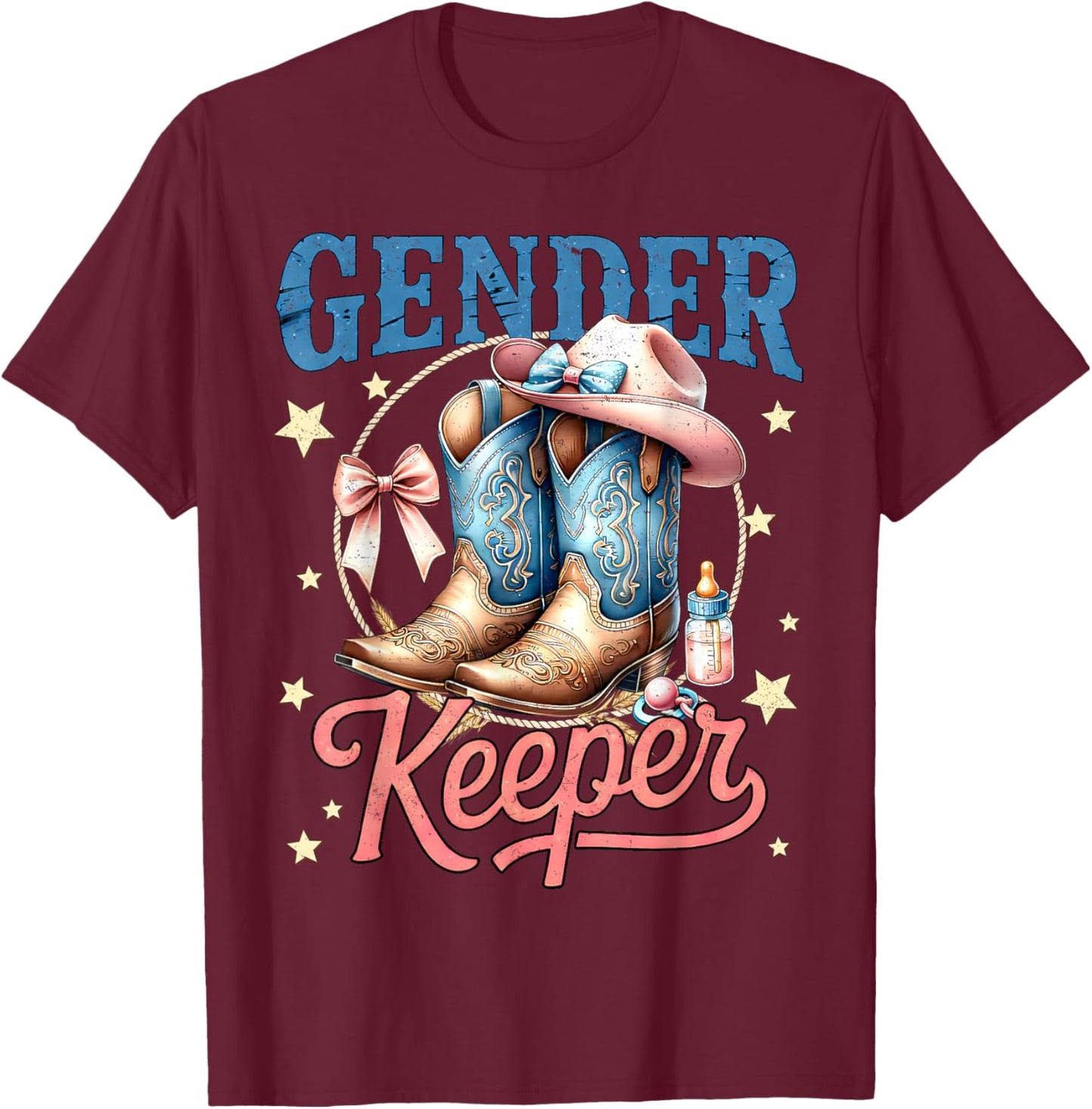 Boots Or Bows Gender Keeper of The Gender Reveal Family T-Shirt - T-Shirt | Maroon