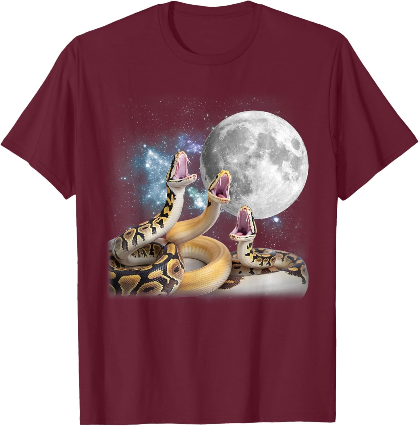 3 Ball Python Snakes Howling at The Moon Funny Python T-Shirt - T-Shirt | Maroon