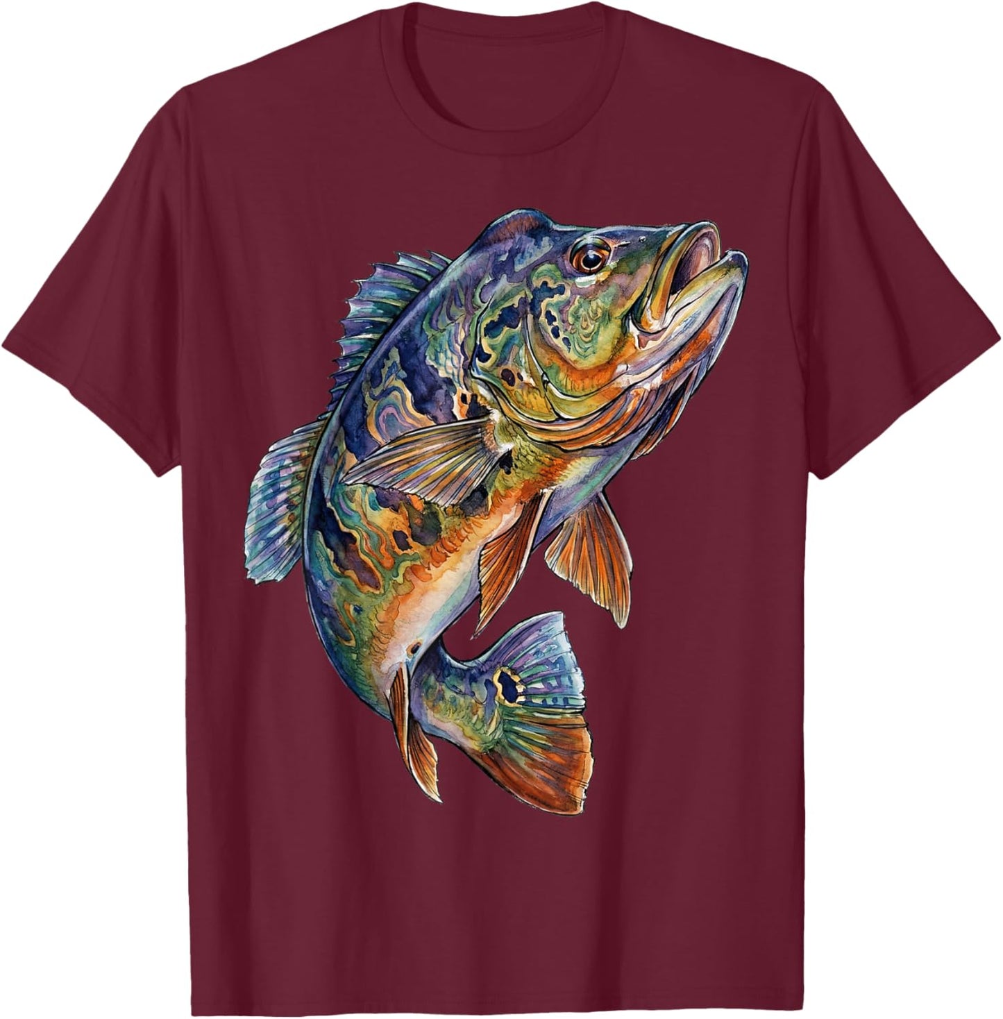 Peacock Bass Fish Abstract Freshwater Aquatic Art T-Shirt - T-Shirt | Maroon