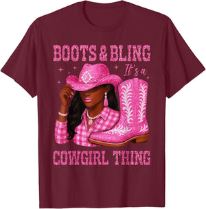 Boots & Bling It's A Cowgirl Thing Western Black Cowgirls T-Shirt - T-Shirt | Maroon
