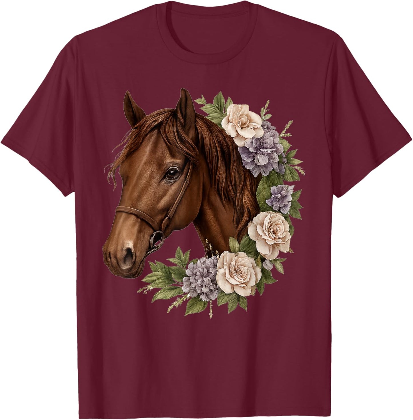 Beautiful Horse Illustration for Equestrian Lovers and T-Shirt - T-Shirt | Maroon