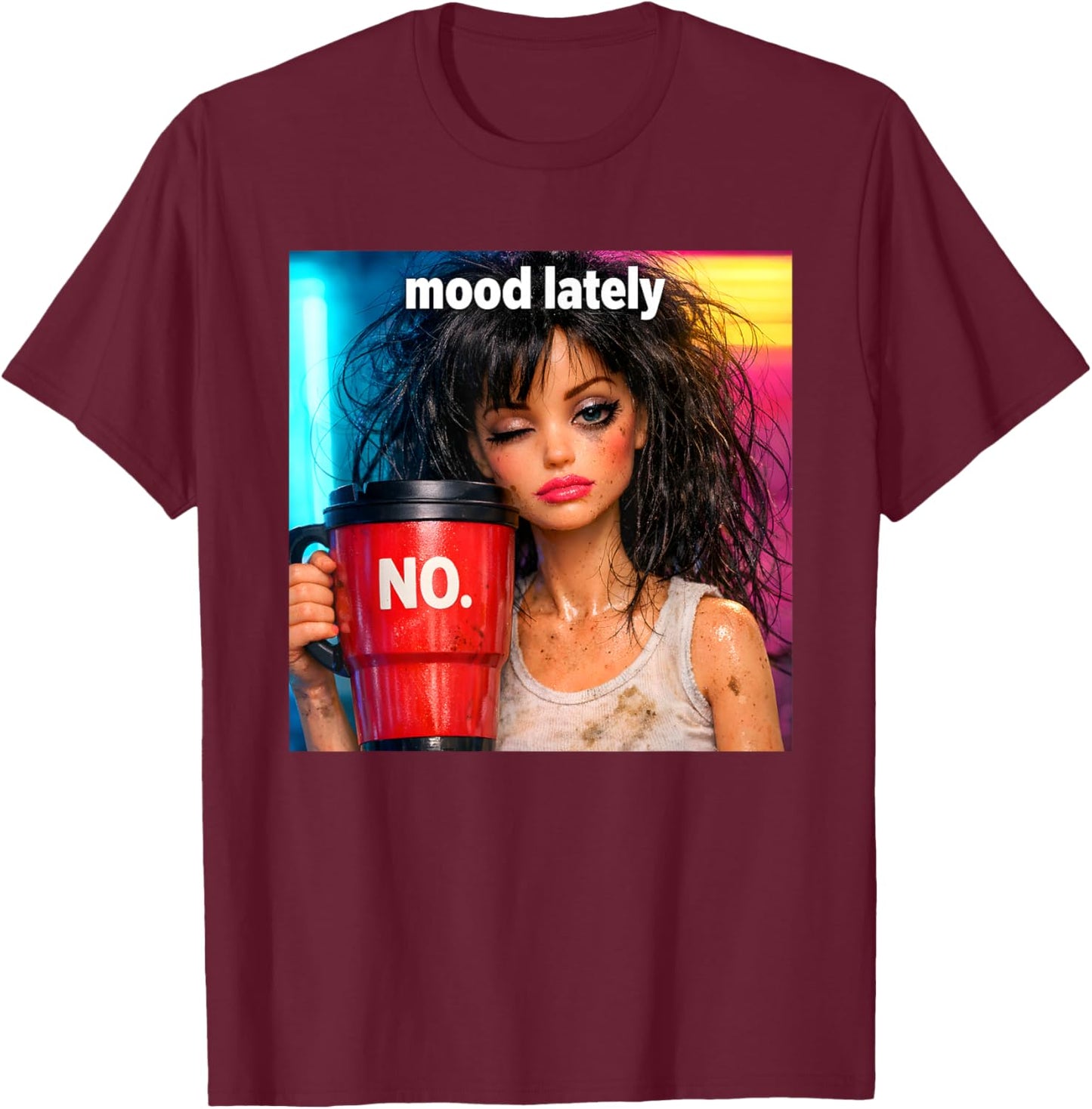 Retro Doll Face Meme Dolls Plastic Digusting Doll Face Meme T-Shirt - T-Shirt | Maroon