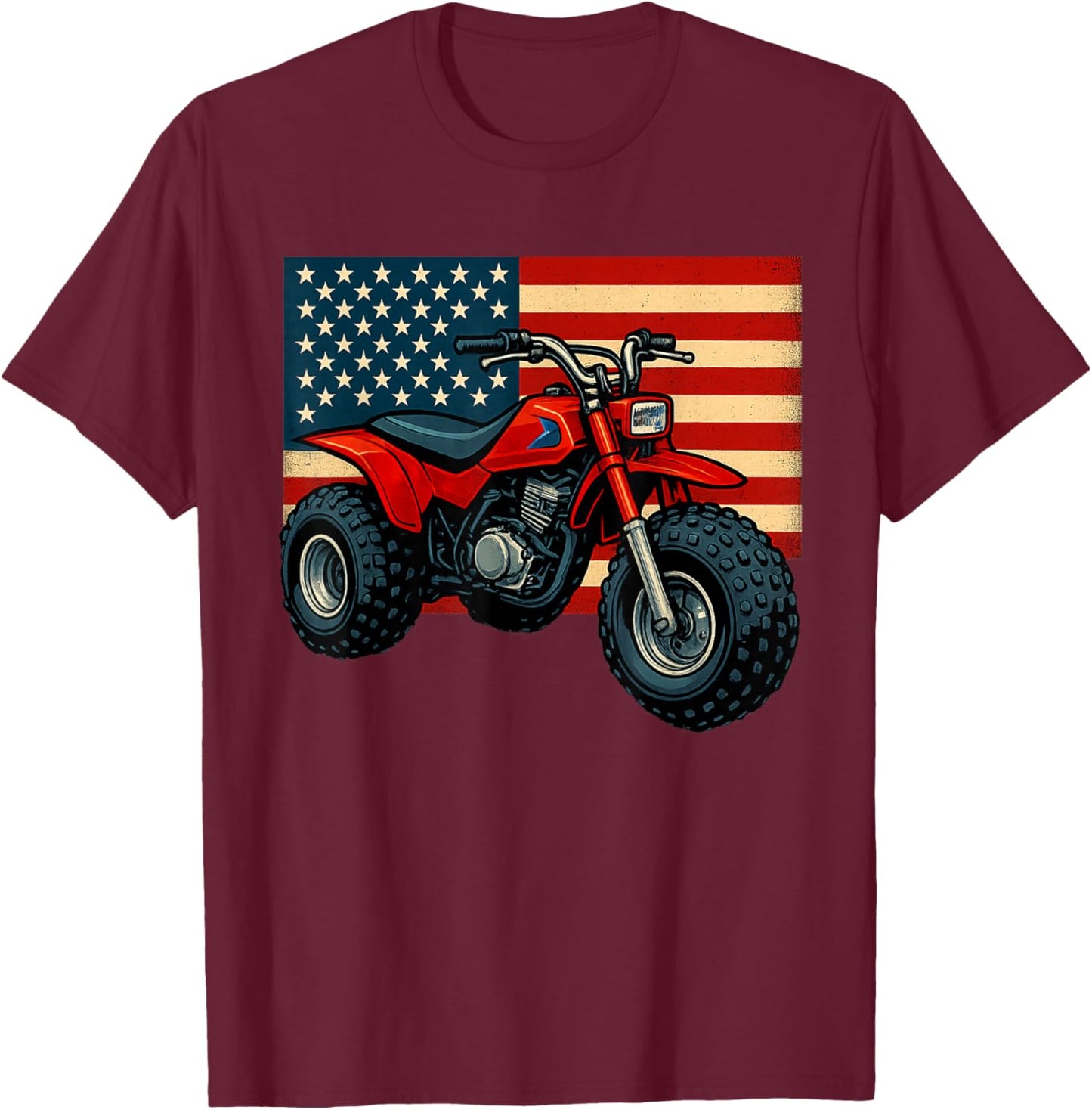 Vintage American Flag 3 Wheeler ATV, ATC T-Shirt - T-Shirt | Maroon