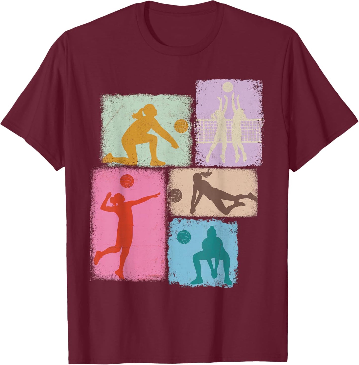 Volleyball Player Collage Women Kids Coach Youth Girl T-Shirt - T-Shirt | Maroon