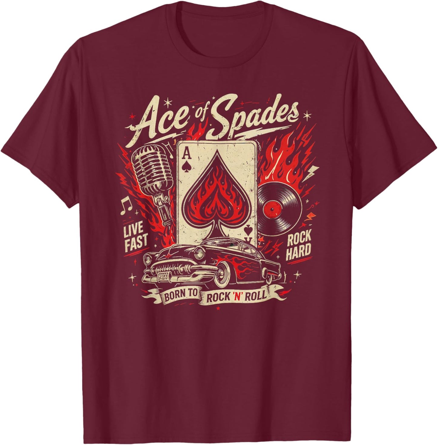 Rockabilly Ace Spades Retro Greaser Rock & Roll Hot Rod T-Shirt - T-Shirt | Maroon