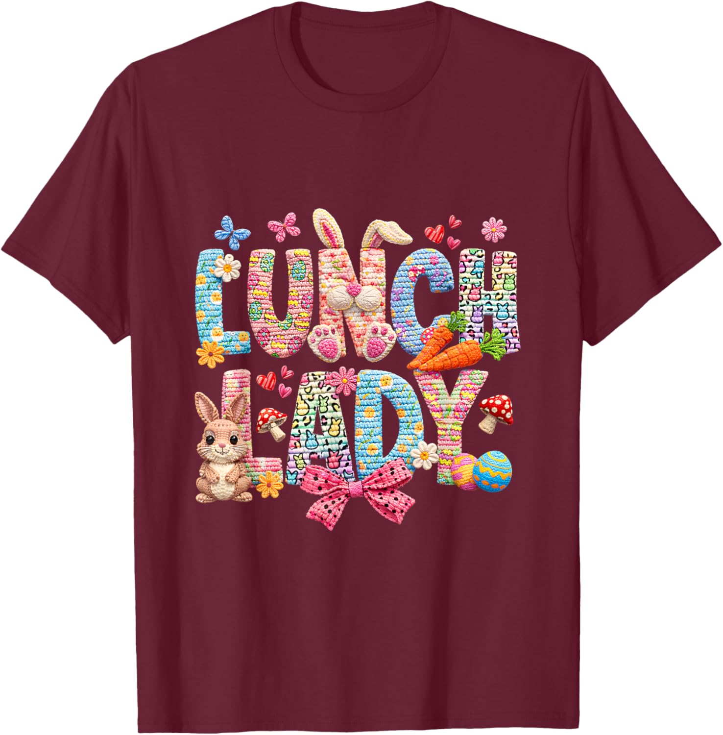 Funny Bunny Easter Day Lunch Lady Crew T-Shirt - T-Shirt | Maroon