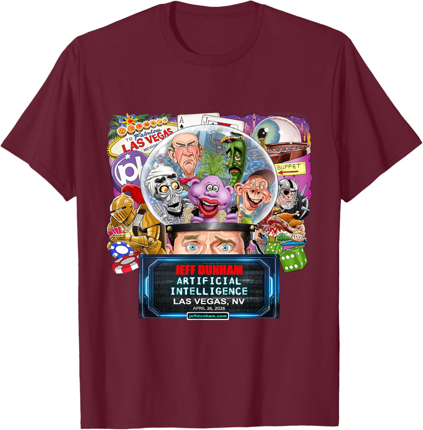 Jeff Dunham Las Vegas, NV (2026) T-Shirt - T-Shirt | Maroon