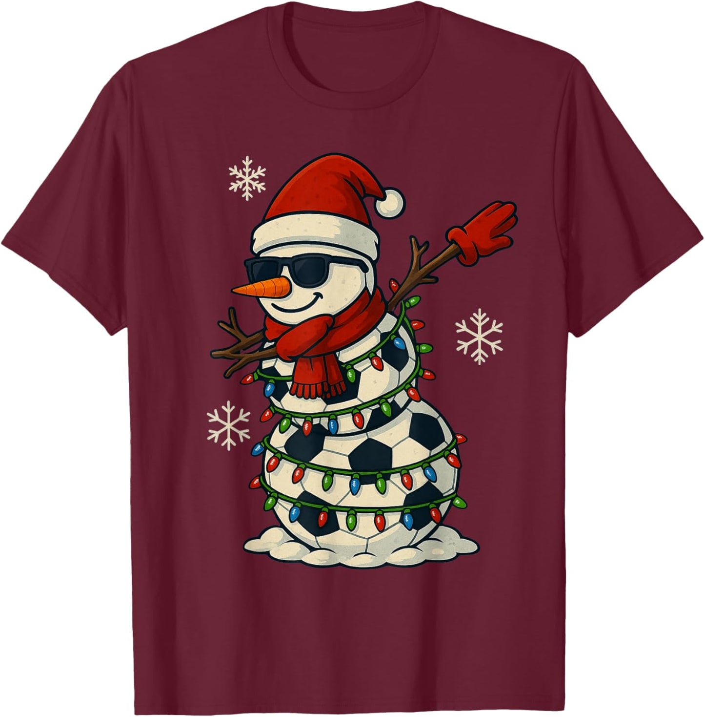 Soccer Balls Snowman Dabbing Funny Christmas Cute Boys Kids T-Shirt - T-Shirt | Maroon