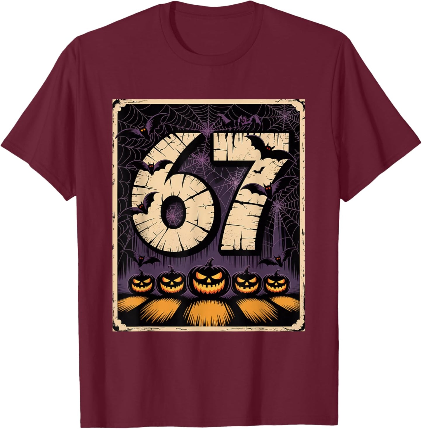 67 Meme Shirt, Six Seven Funny Halloween Design T-Shirt - T-Shirt | Maroon