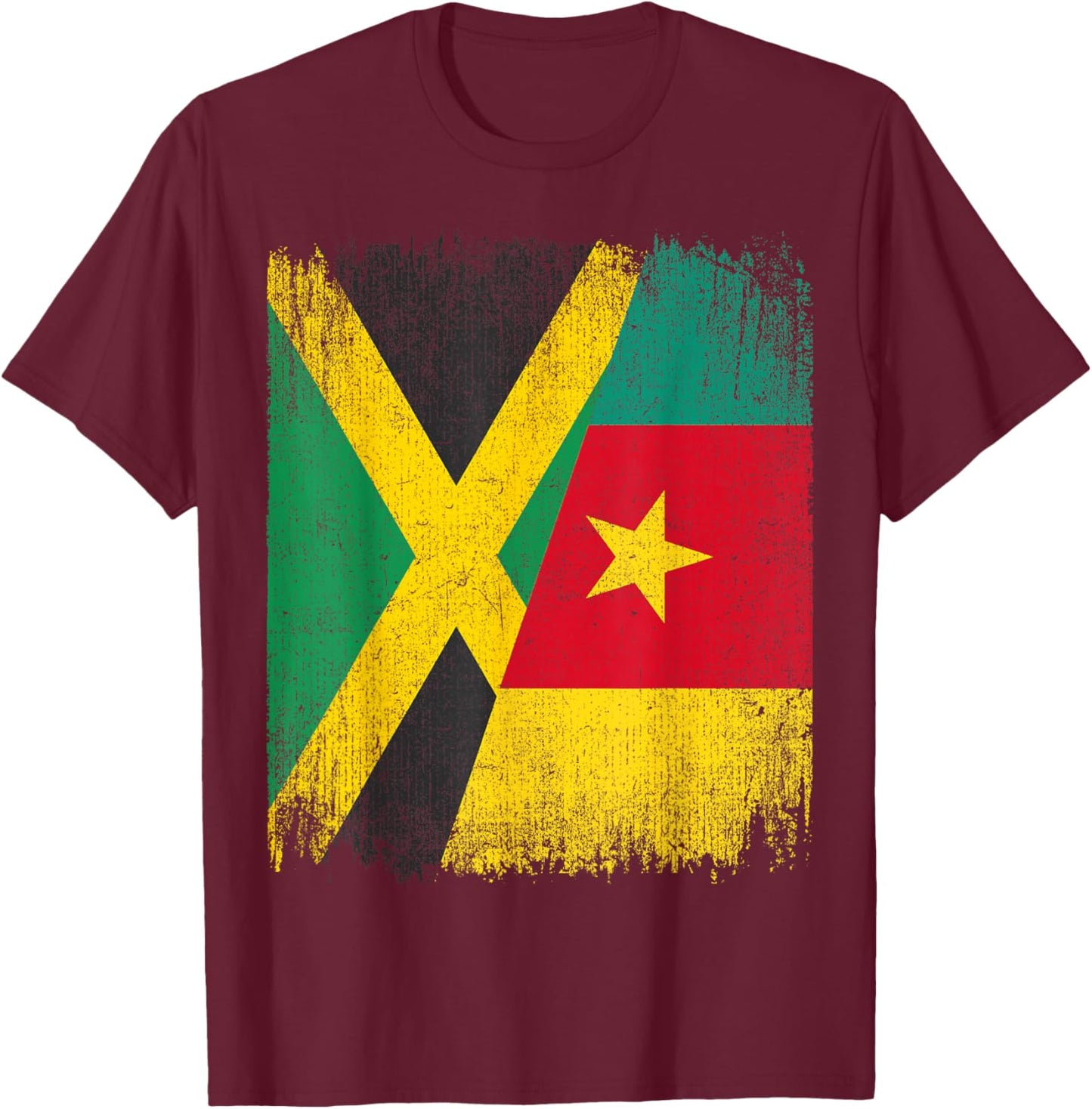 Half Jamaica Cameroon Flag Jamaican Cameroonian Pride Roots T-Shirt - T-Shirt | Maroon