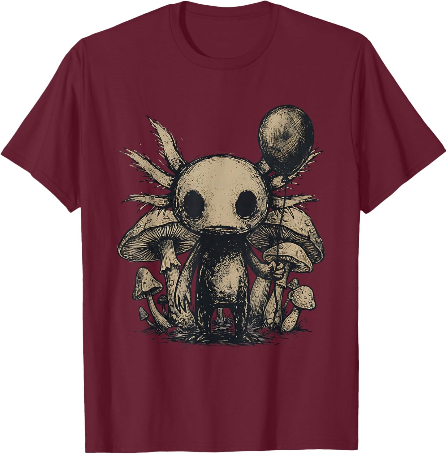 Axolotl Creepy Goblincore Mushroom Emo Goth T-Shirt - T-Shirt | Maroon