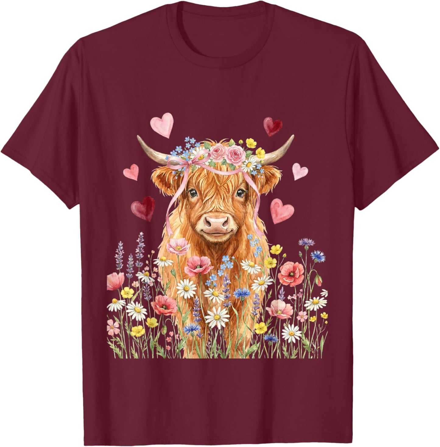 Cute Highland Cow Women Girls Kid Scottish Cow Highland Cow T-Shirt - T-Shirt | Maroon