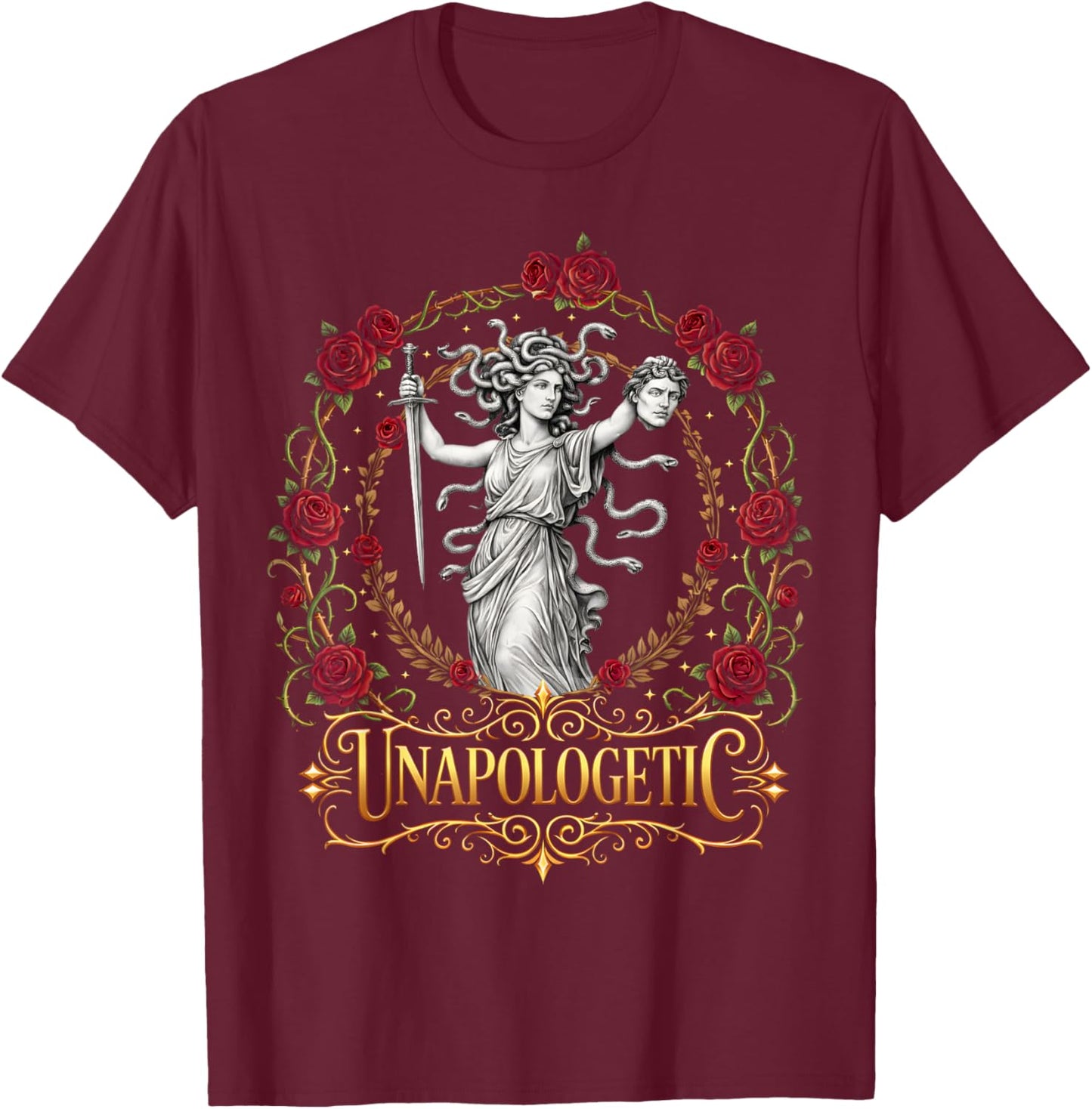 Unapologetic Medusa Feminist Women T-Shirt - T-Shirt | Maroon