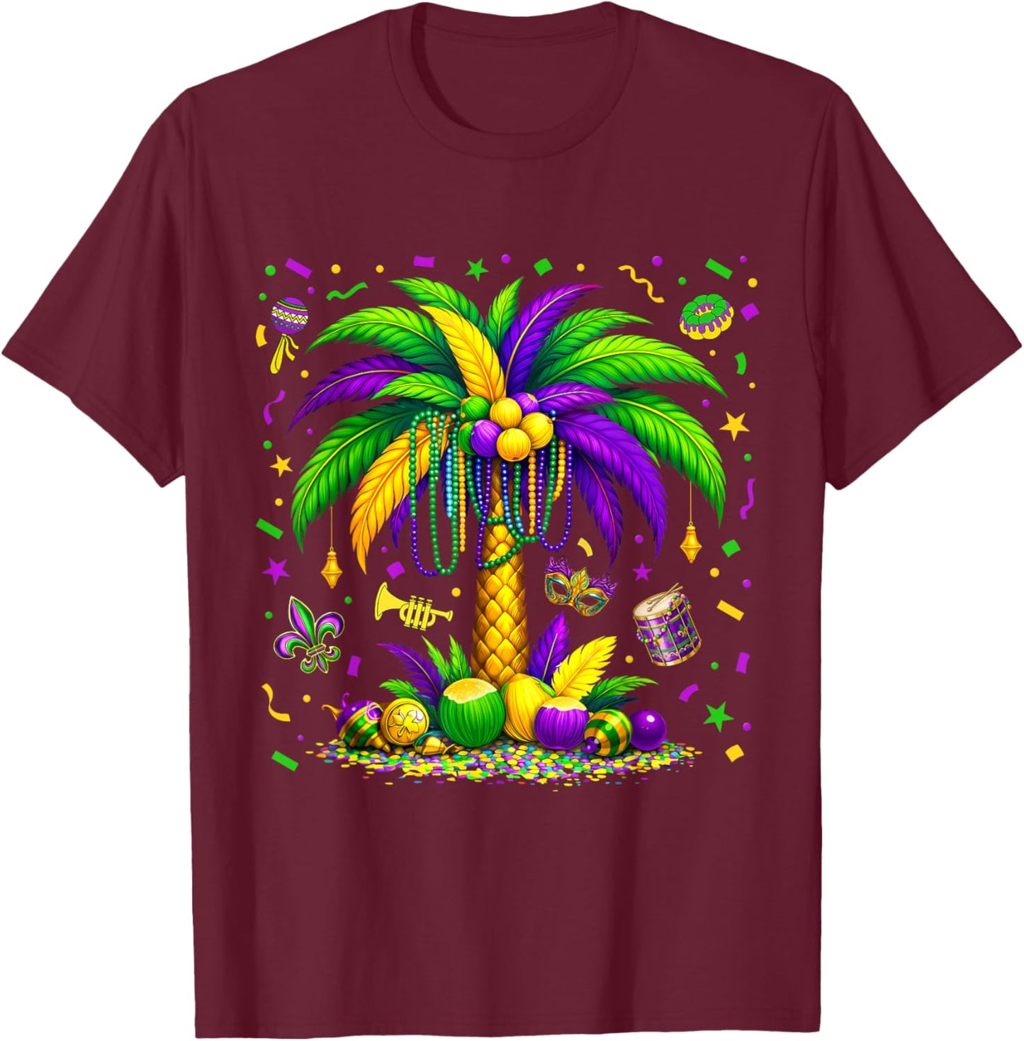 Palm Tree Hawaiian Tropical Party Mardi Gras Men Women Kids T-Shirt - T-Shirt | Maroon