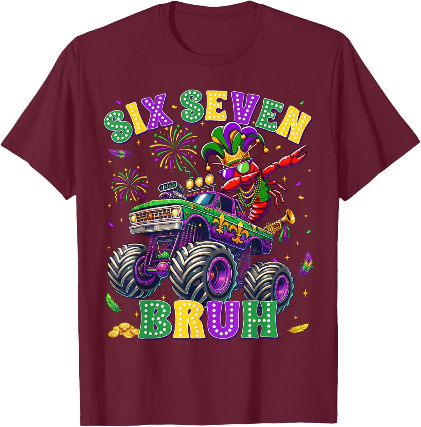 Mardi Gras Crawfish Monster Truck 67 Six Seven Boy Toddler T-Shirt - T-Shirt | Maroon
