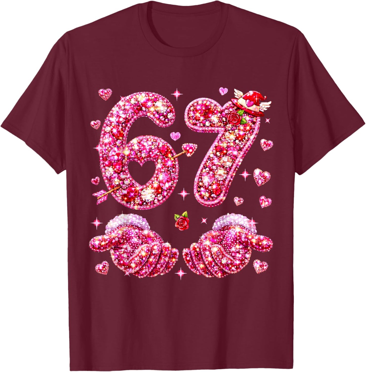 67 Valentine Six Seven Meme Hearts 6 7 Women Kid Valentines T-Shirt - T-Shirt | Maroon