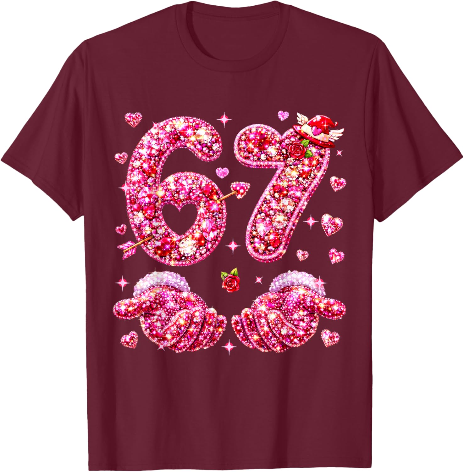 67 Valentine Six Seven Meme Hearts 6 7 Women Kid Valentines T-Shirt - T-Shirt | Maroon