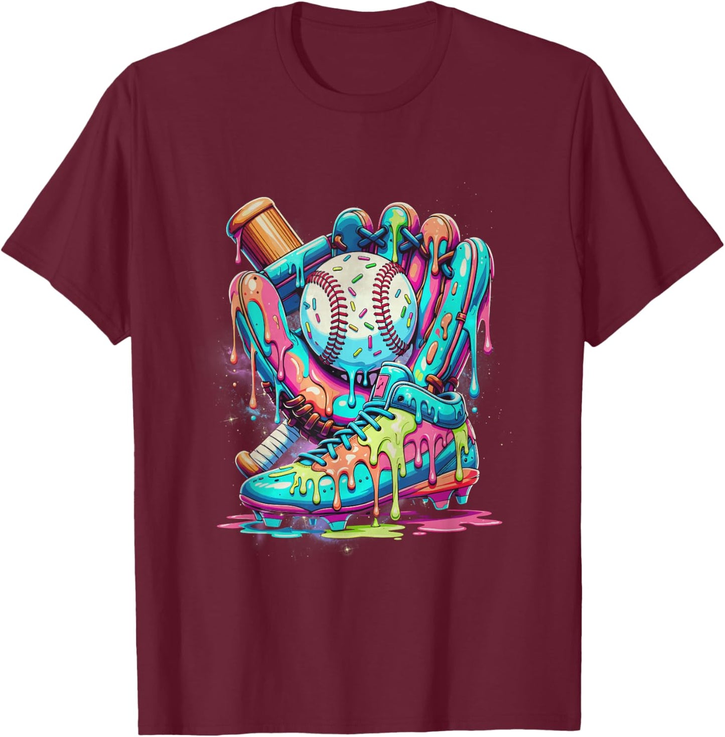 Ice Cream Dripping Baseball Drip Boys Graphic Baseball Drip T-Shirt - T-Shirt | Maroon