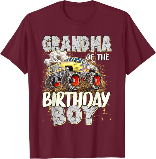 Grandma of The Birthday Boy Monster Truck Birthday T-Shirt - T-Shirt | Maroon
