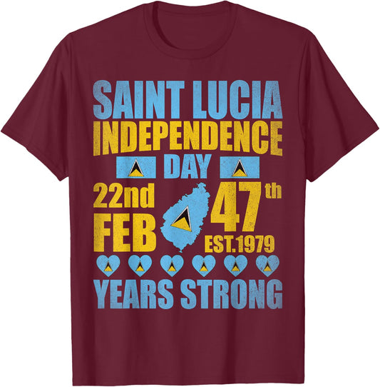 Saint Lucia 47th Independence Day Lucian Pride St Lucia Flag T-Shirt - T-Shirt | Maroon