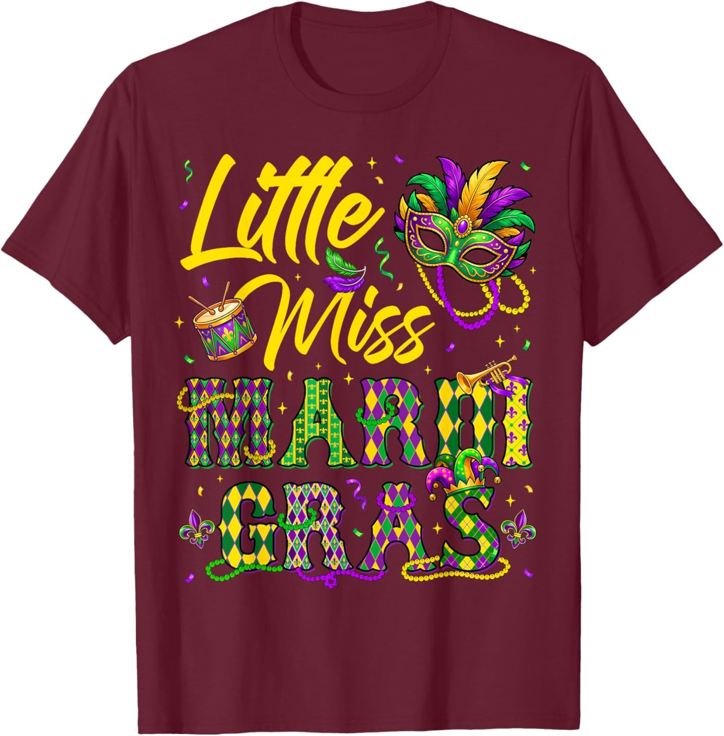 Miss Mardi Gras Mask Bead Girl Kid Toddler Carnival Costume T-Shirt - T-Shirt | Maroon