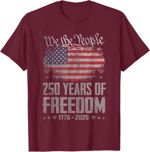 250 Years 1776 2026 250th Vintage American Flag 4th of July T-Shirt - T-Shirt | Maroon