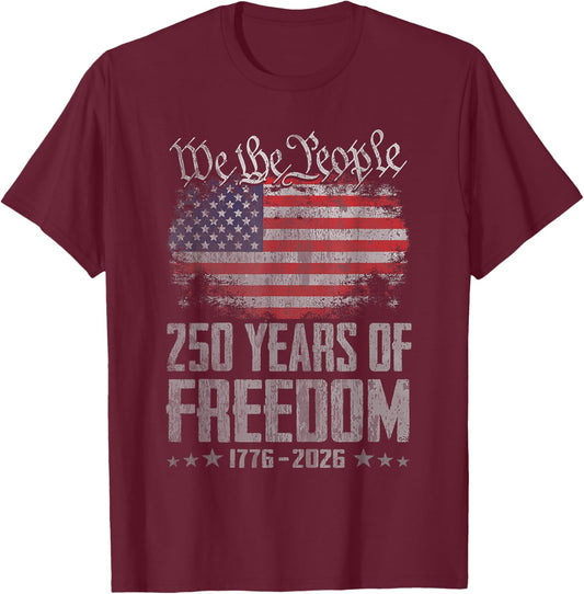 250 Years 1776 2026 250th Vintage American Flag 4th of July T-Shirt - T-Shirt | Maroon