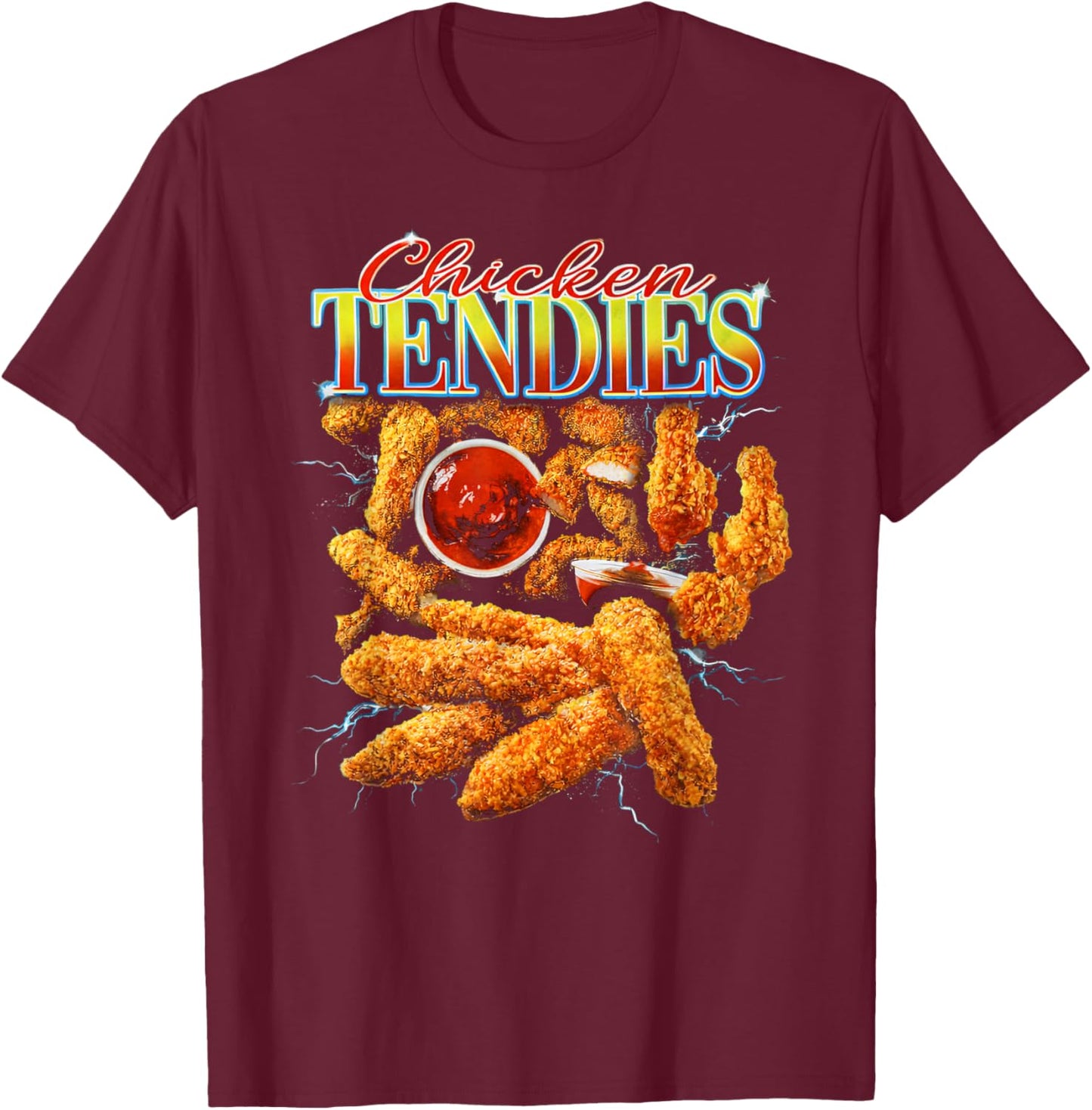 Vintage Chicken Tendies Bootleg Rap Retro 90s Junk Food T-Shirt - T-Shirt | Maroon