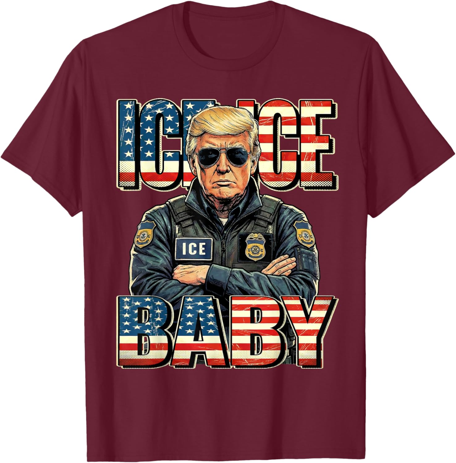 Ice Ice Baby Trump Funny Trump Meme 2026 Retro T-Shirt - T-Shirt | Maroon