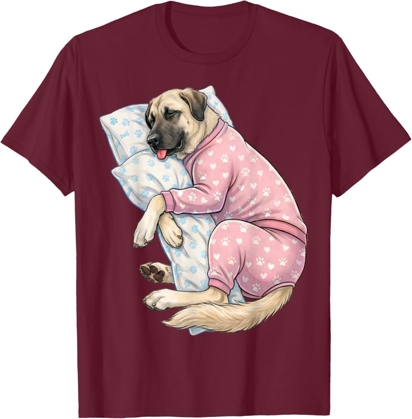 Cute Anatolian Shepherd Dog Sleeping in Pajamas Bedtime Art T-Shirt - T-Shirt | Maroon