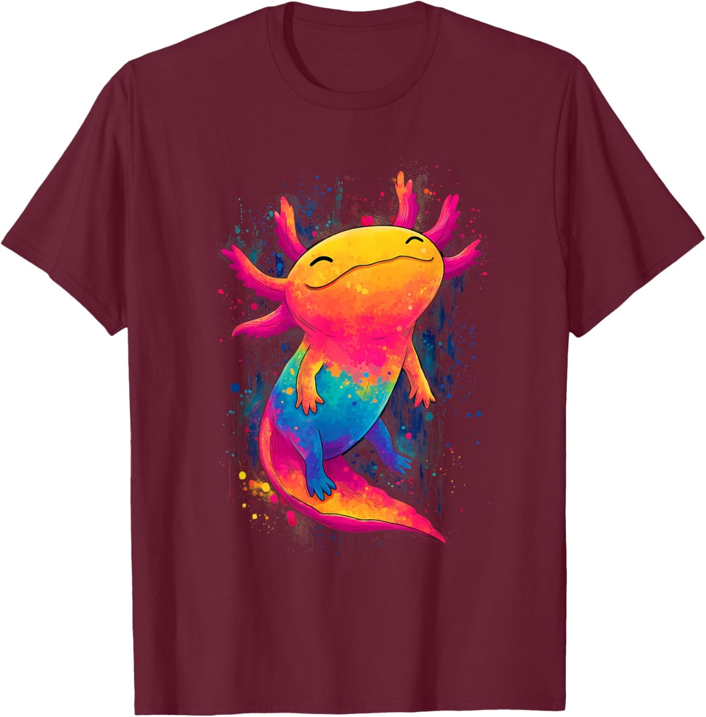 Colorful Rainbow Axolotl Cute Kawaii Style T-Shirt - T-Shirt | Maroon