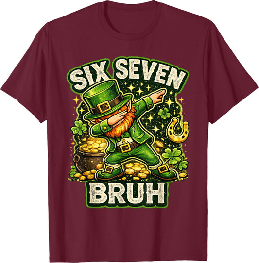 Bruh St Patricks Day Six Seven Kids Boys Men Women 67 Meme T-Shirt - T-Shirt | Maroon