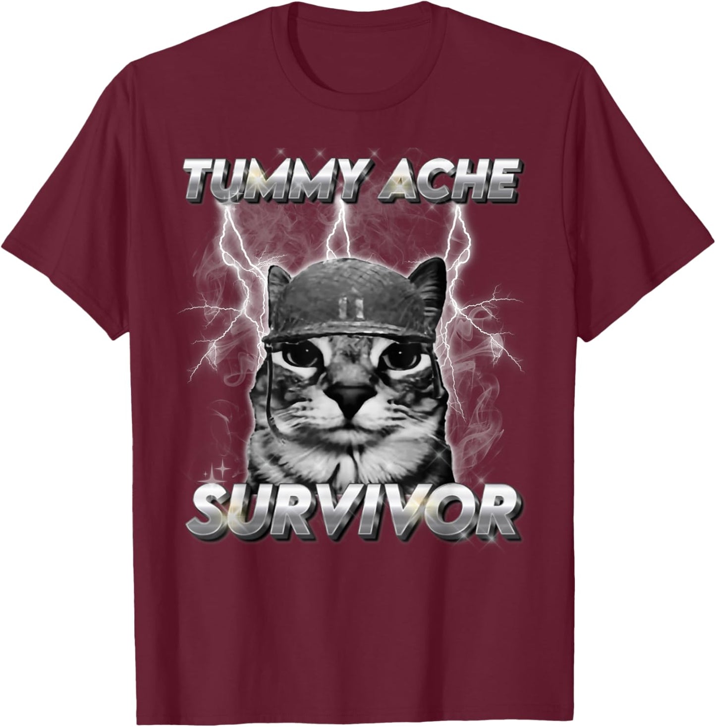 Funny Cat Meme I Survived Today's Tummy Ache T-Shirt - T-Shirt | Maroon