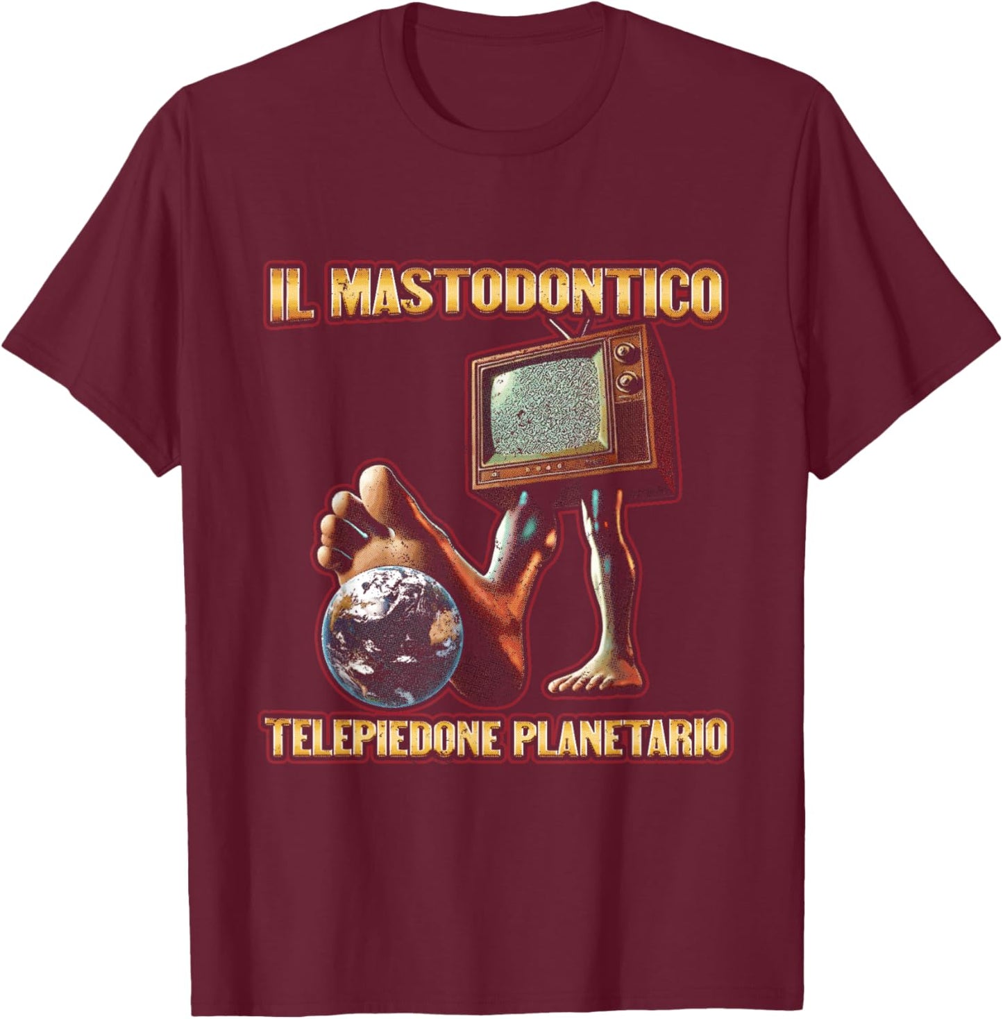 Il Mastodontico Telepiedone Planetario | Italian Brainrot T-Shirt - T-Shirt | Maroon