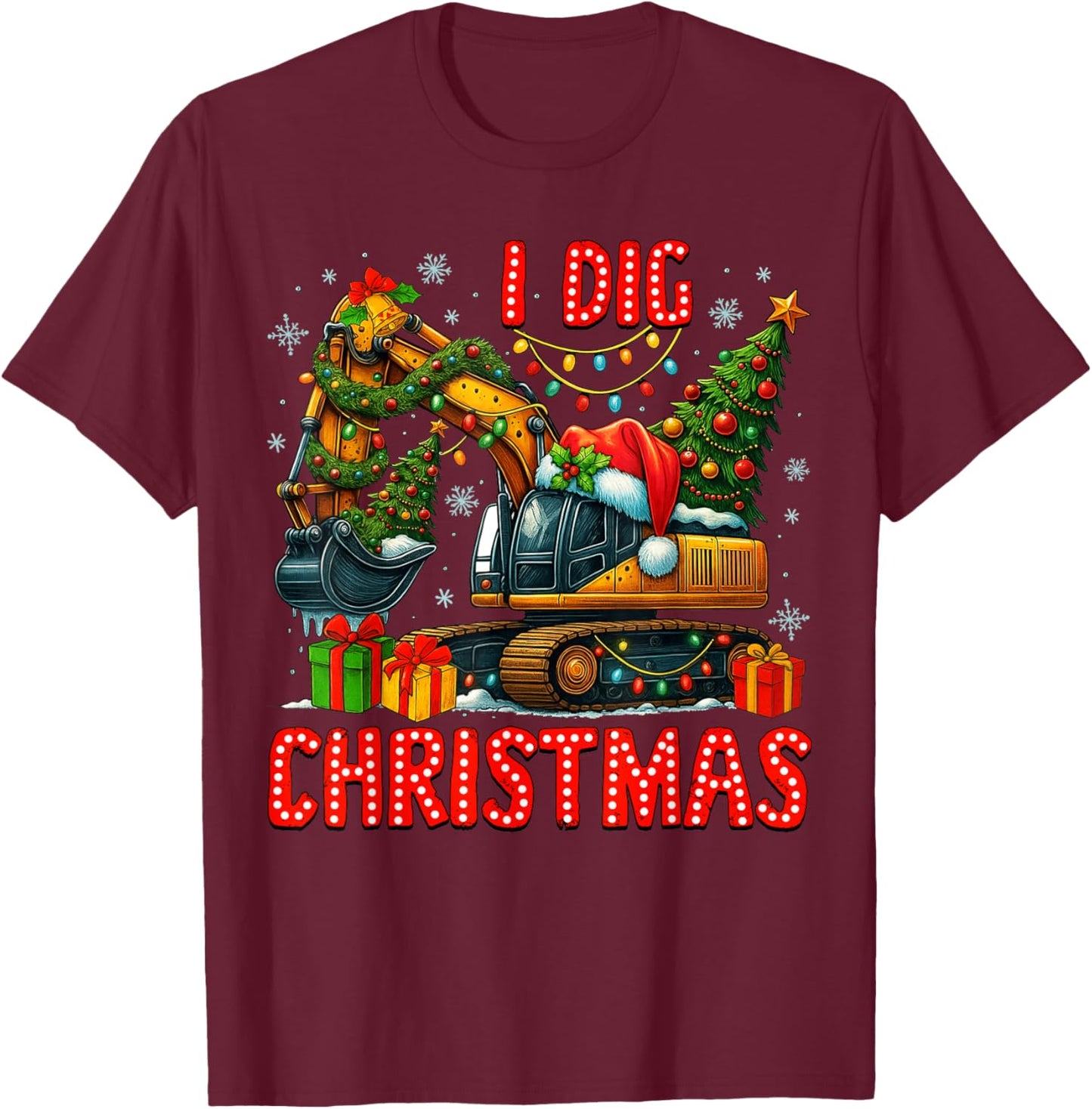 I Dig Christmas Excavator Xmas Santa Toddlers Boys Kids T-Shirt - T-Shirt | Maroon