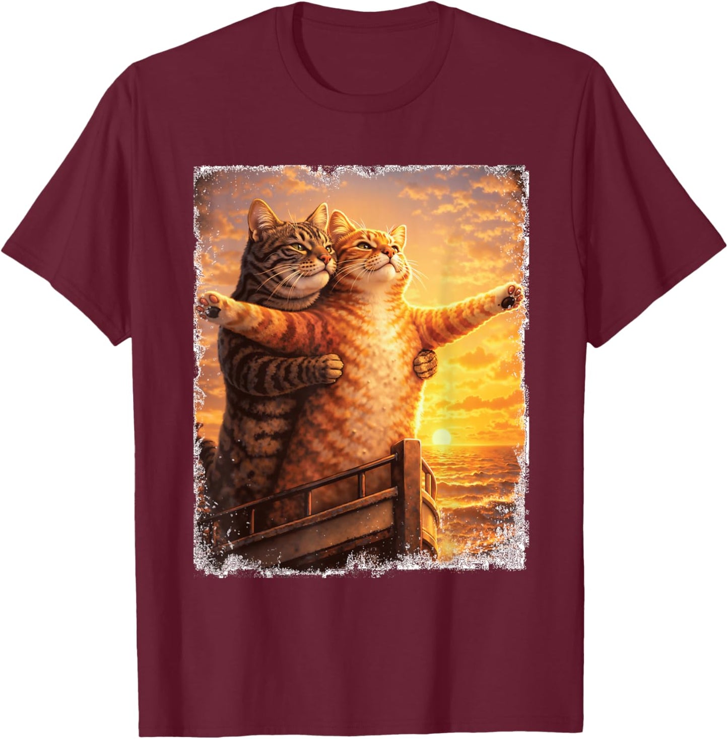 Titanic Cat Meme - Cat Lover Kitten Owner Kitty T-Shirt - T-Shirt | Maroon