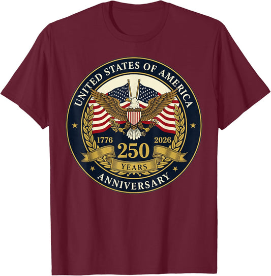 USA 250 Years Anniversary Patriotic America 1776–2026 T-Shirt - T-Shirt | Maroon