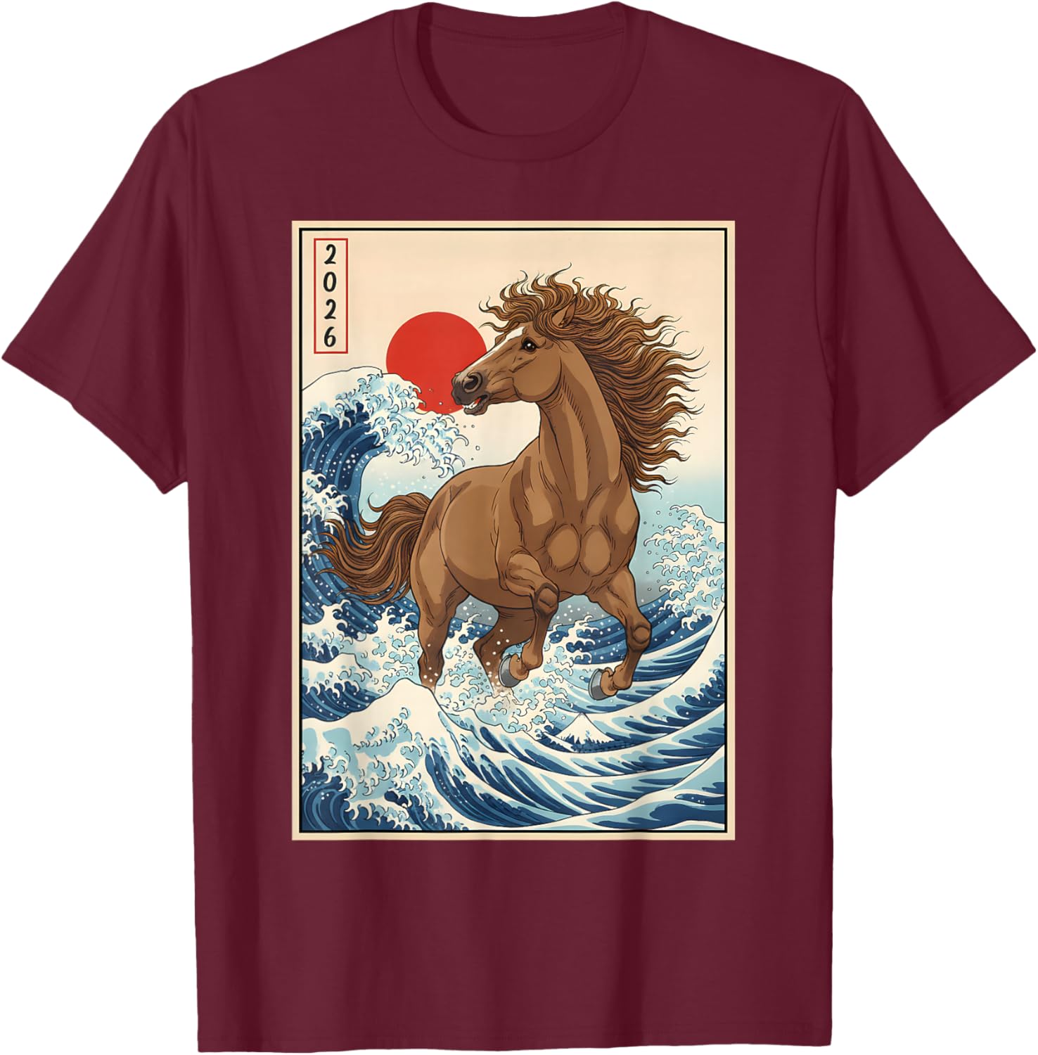 2026 Year of The Horse Lunar New Year Kawaii Japanese Art T-Shirt - T-Shirt | Maroon