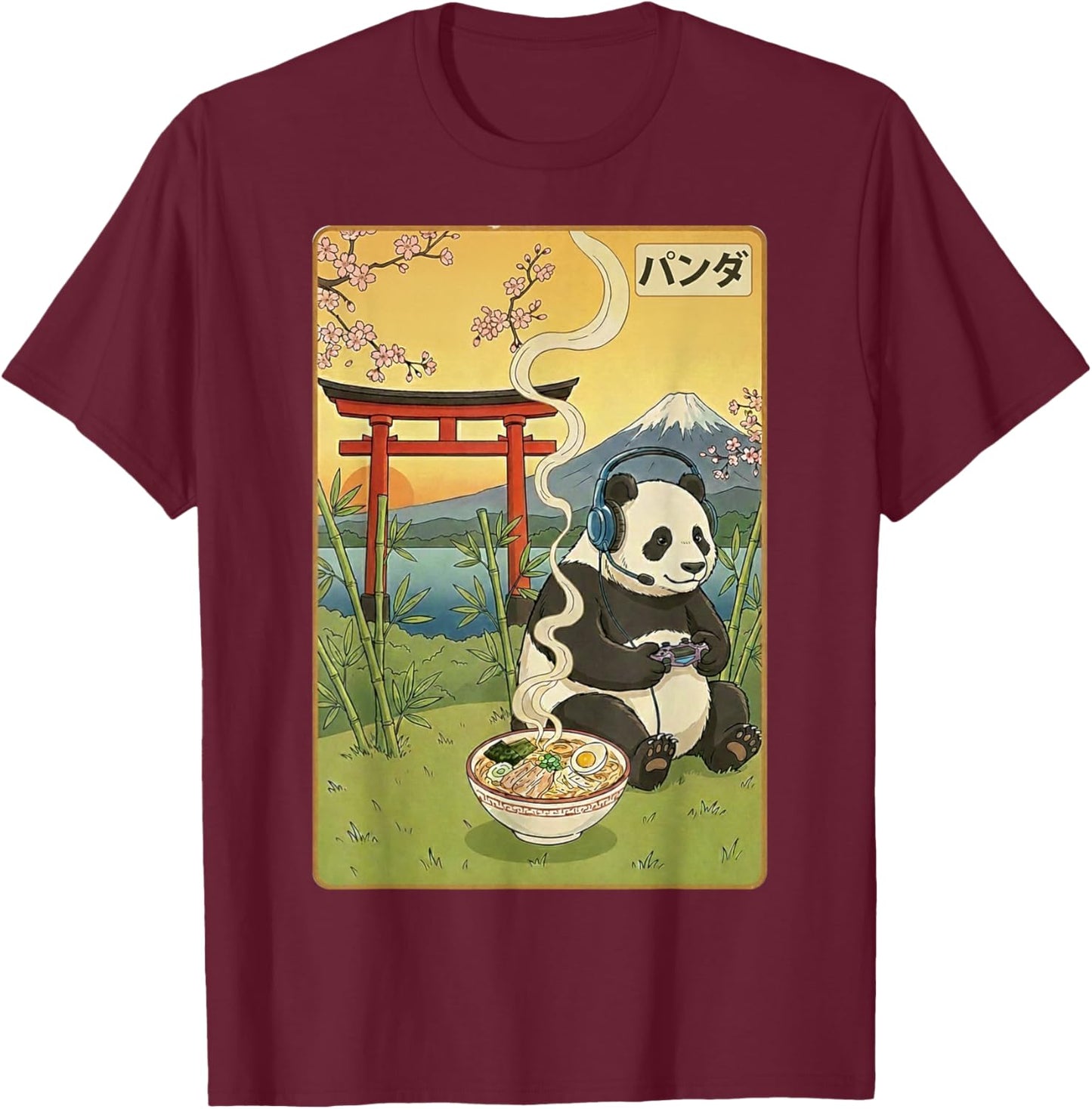 Kawaii Japanese Anime Panda Ramen Retro Gaming T-Shirt - T-Shirt | Maroon