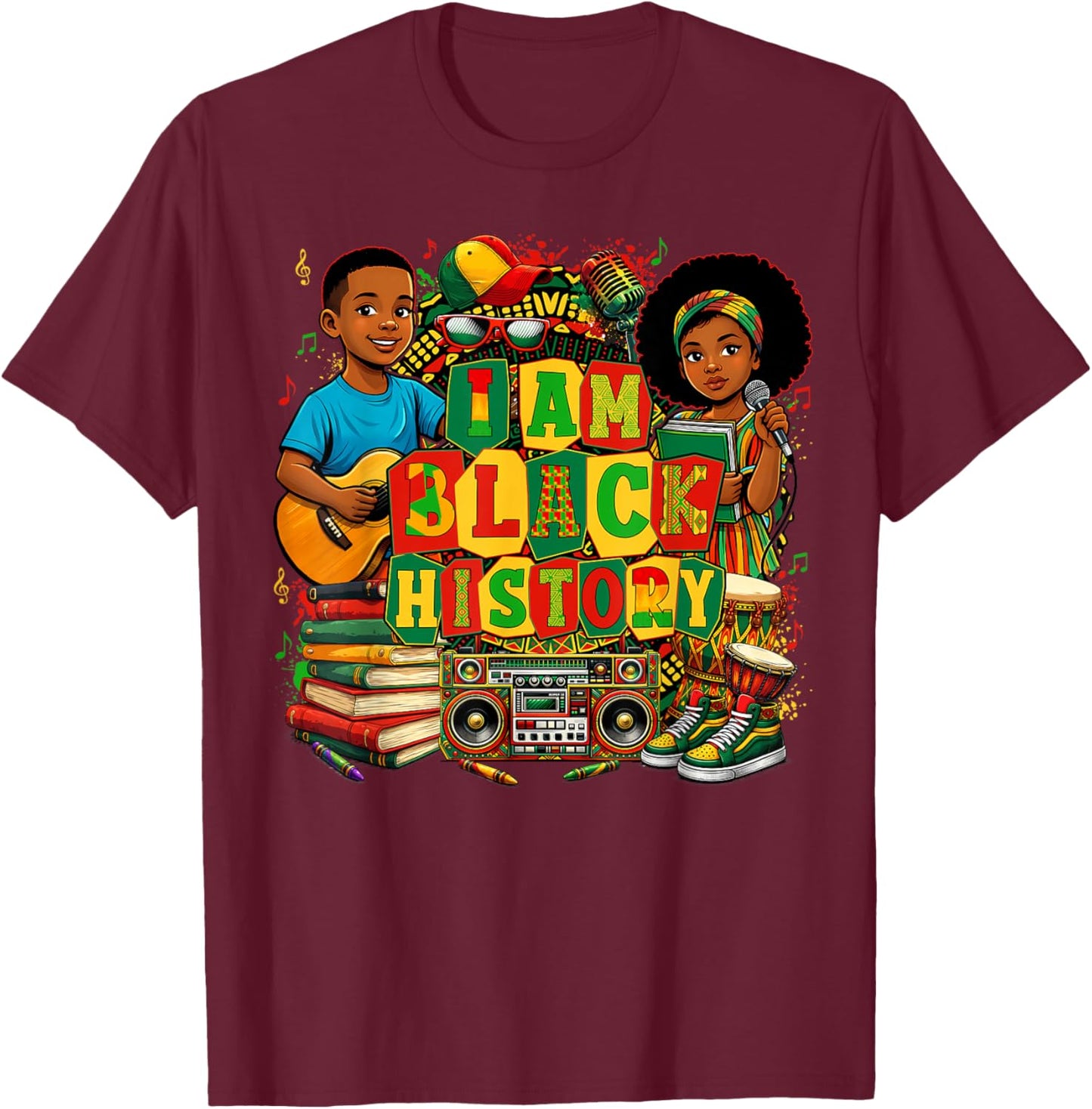 I Am Black History Month African American Pride Kid Boy Girl T-Shirt - T-Shirt | Maroon