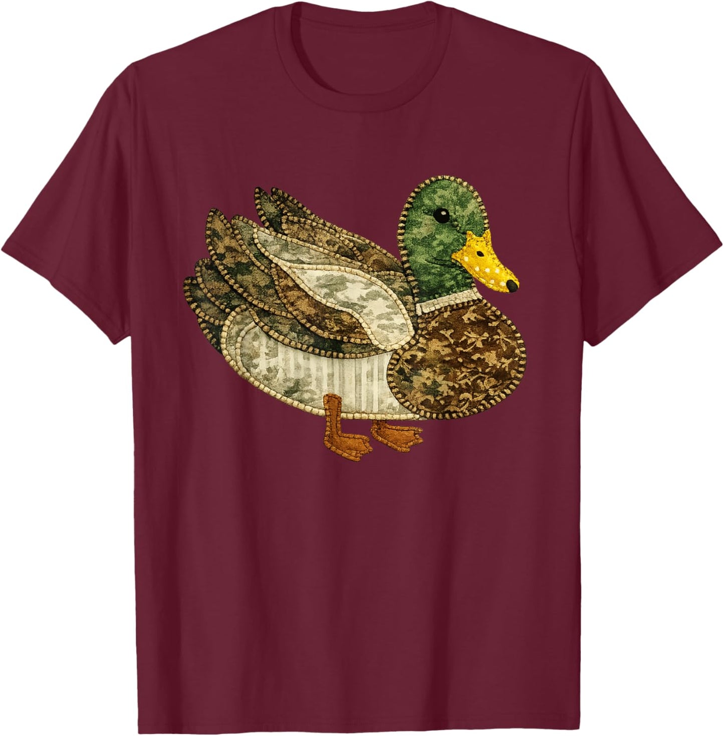 Mallard Duck Camouflage Patchwork Style Hunting Season T-Shirt - T-Shirt | Maroon