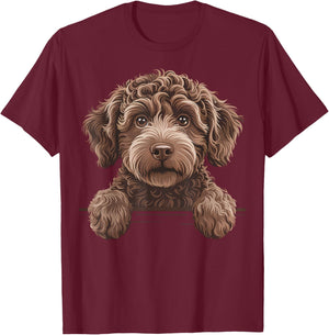 Brown Labradoodle Cute Peeking Doodle Puppy Dog T-Shirt - T-Shirt | Maroon