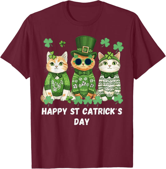 Happy St Patrick’s Cats Cute Cat St Patrick’s Day T-Shirt - T-Shirt | Maroon