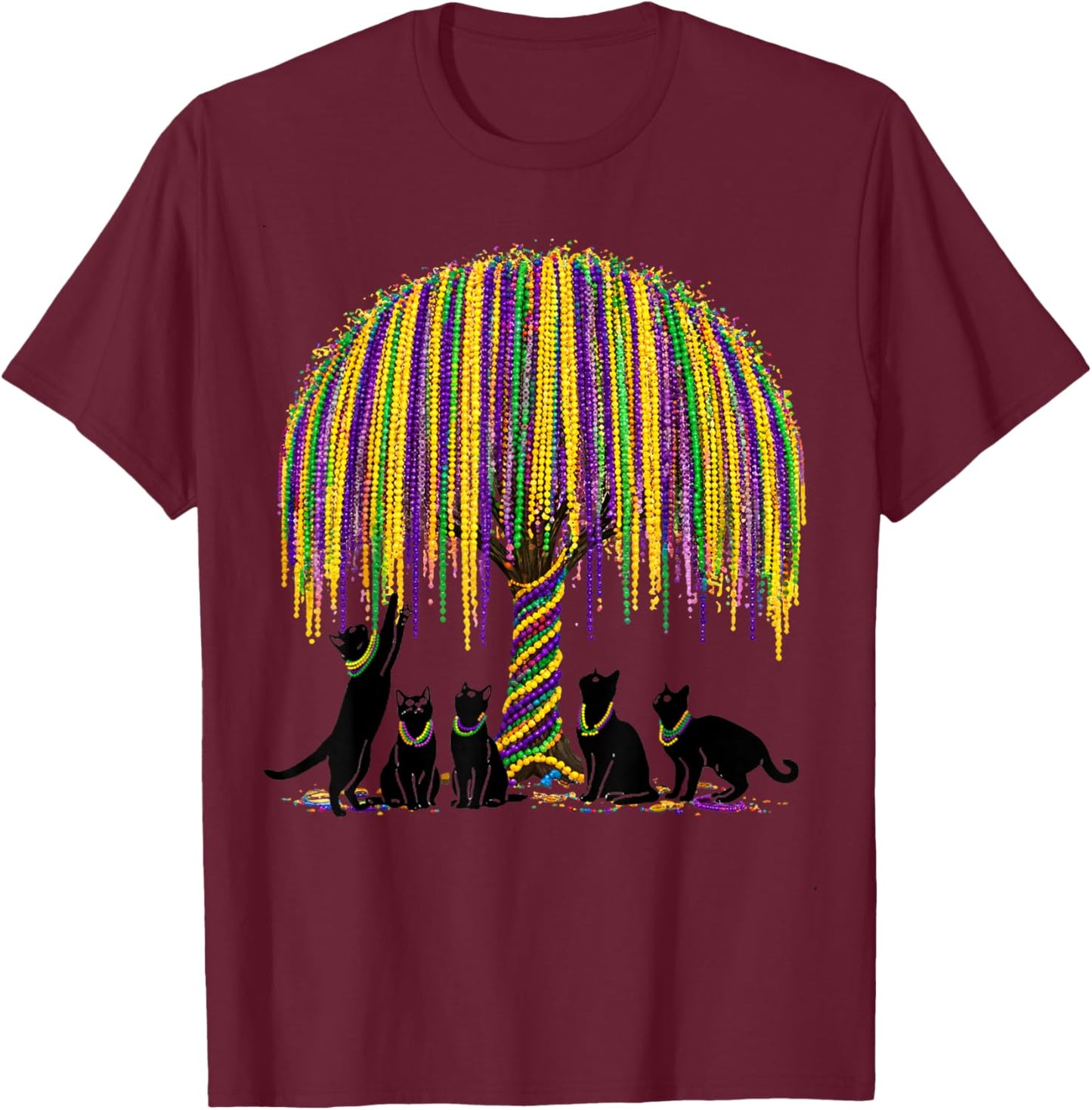 Funny Curious Cats Mardi Gras Outfit Kids Teens T-Shirt - T-Shirt | Maroon